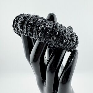 Vintage Black Rhinestone Bracelet Stretch Glamour Statement Chunky Retro